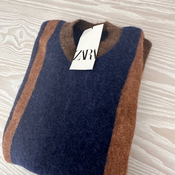 Zara Men’s wool blend striped sweater in brown and blue size M - Picture 5 of 5